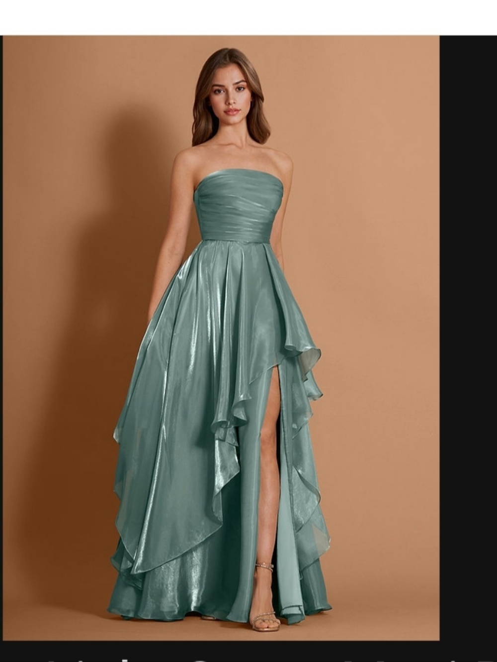 Azazie Shimmery Teal Lace-up back dress